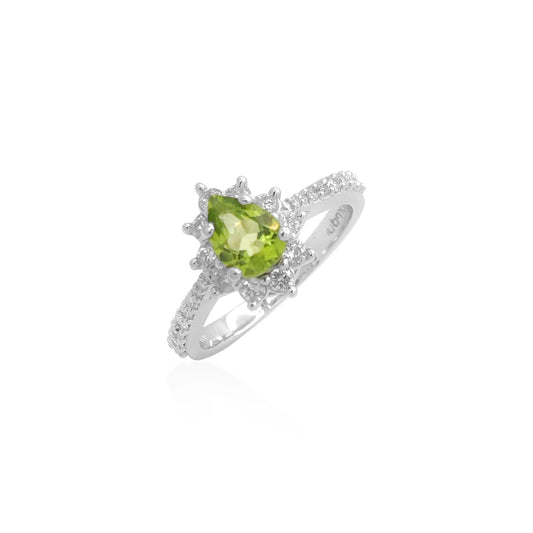 Anel em Ouro Oval Cravejado com Diamantes Brancos e Peridoto