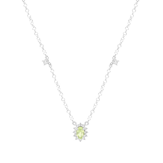 Gargantilha em Ouro Oval Cravejada com Diamantes Brancos E Peridoto